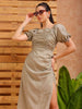 Shop Women's Grey A line Solid Casual Pleated Dress Online.