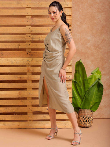 Shop Women's Grey A Line Solid Casual Slip Dress Online.