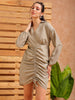 Shop Women's Grey Regular Fit Solid Casual Ruched Dress Online.