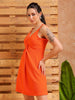 Shop Women's Orange Fit and Flare Textured Casual Slip Dress Online.