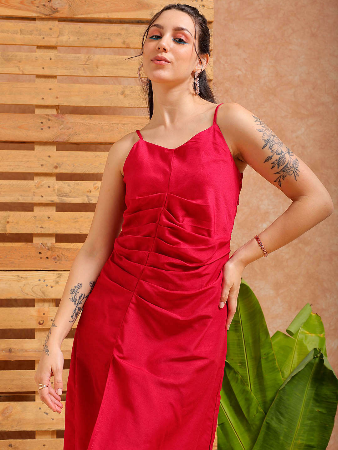 Shop Women's Pink A Line Solid Casual Slip Dress Online.