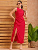 Shop Women's Pink A line Solid Partywear Draped Dress Online.