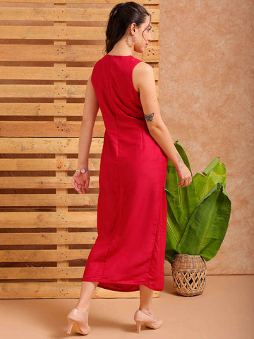 Shop Women's Pink A line Solid Partywear Draped Dress Online.