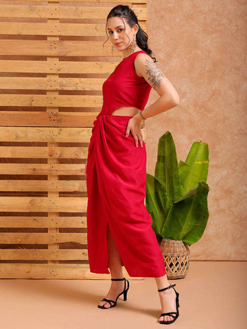 Shop Women's Pink Fit and Flare Solid Partywear Cut Out Dress Online.