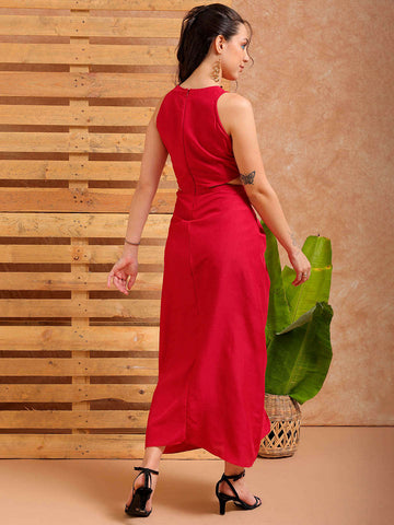 Shop Women's Pink Fit and Flare Solid Partywear Cut Out Dress Online.