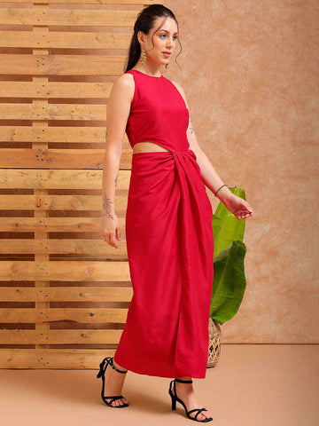 Shop Women's Pink Fit and Flare Solid Partywear Cut Out Dress Online.