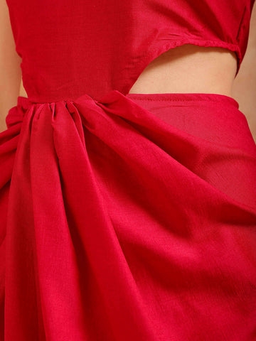 Shop Women's Pink Fit and Flare Solid Partywear Cut Out Dress Online.