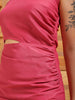 Shop Women's Pink Fitted Solid Partywear One Shoulder Dress Online.