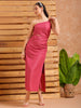 Shop Women's Pink Fitted Solid Partywear One Shoulder Dress Online.