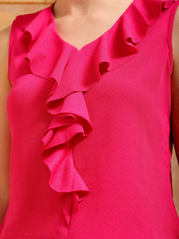 Shop Women's Pink Fitted Textured Ruffle Top Online.
