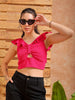 Shop Women's Pink Fitted Textured Ruffle Top Online.