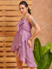 Shop Women's Purple Fit and Flare Solid Partywear Asymmetric Dress Online.