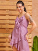 Shop Women's Purple Fit and Flare Solid Partywear Asymmetric Dress Online.