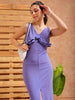Shop Women's Purple Fitted Textured Partywear Ruffle Dress Online.