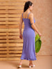 Shop Women's Purple Fitted Textured Partywear Ruffle Dress Online.