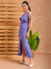 Shop Women's Purple Fitted Textured Partywear Ruffle Dress Online.