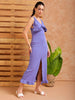 Shop Women's Purple Fitted Textured Partywear Ruffle Dress Online.