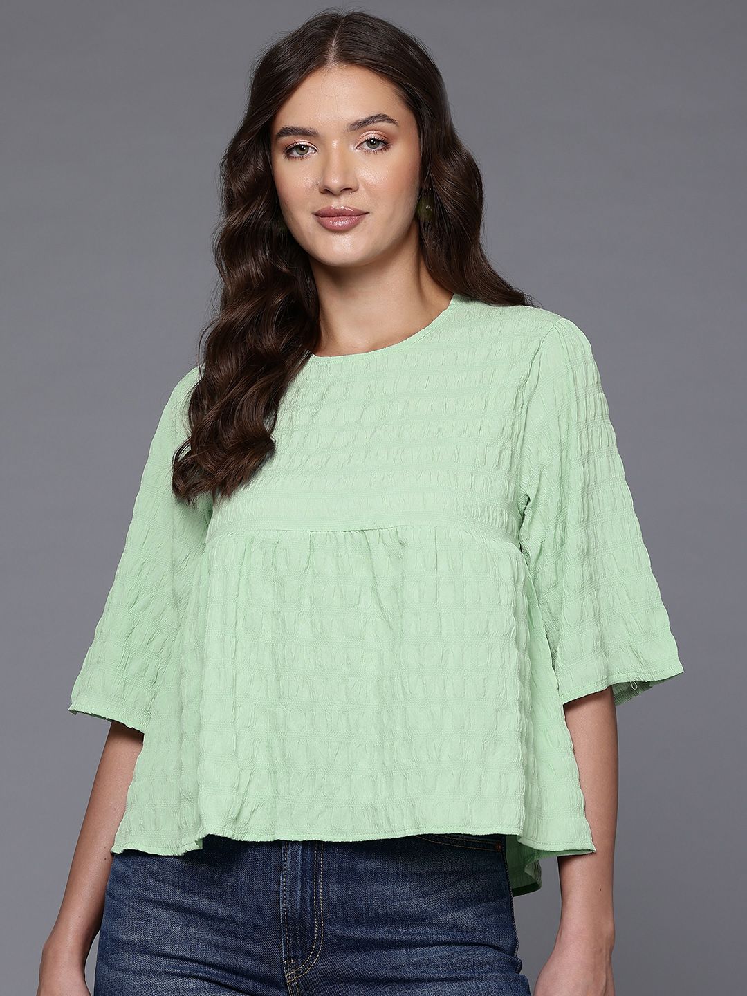 Freehand by The Indian Garage Co Women Loose Fit Textured Regular Top