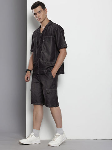 Men's Black Solid Boxy Fit Coordinates
