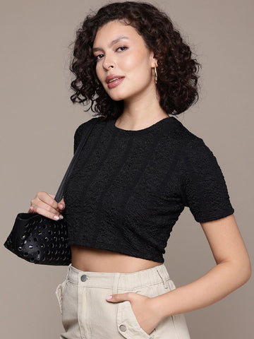 Freehand by The Indian Garage Co Women Regular Fit Textured Crop Top