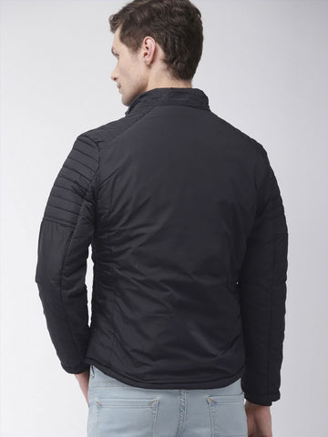 Men's Black Slim Fit Solid Casual Jacket