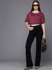 Freehand Maroon The Indian Garage Co Women Loose Fit Textured Crop Top