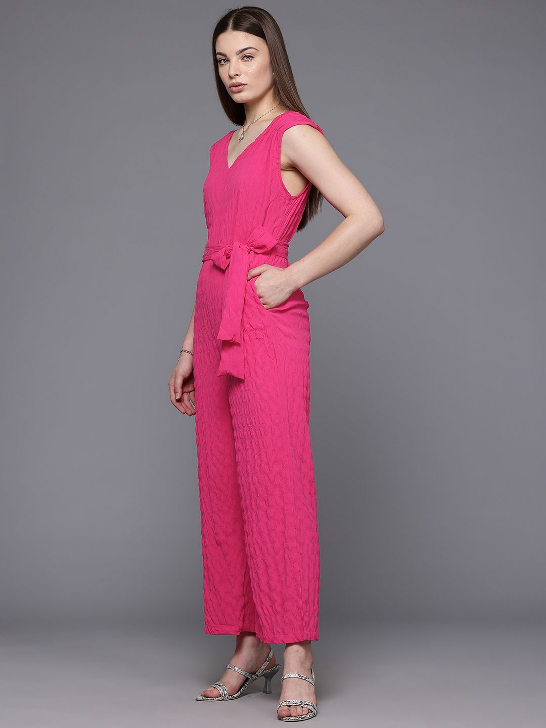 Freehand Women Regular Fit Textured Ruched Jumpsuit