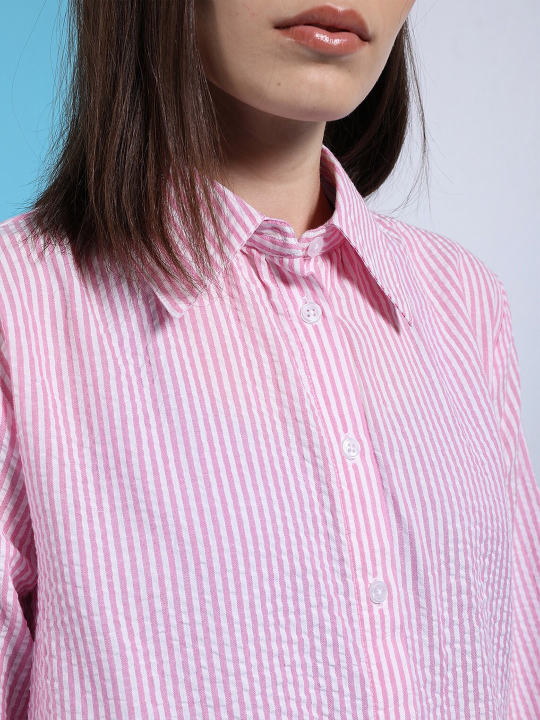 Shop Women Oversized Striped Seersucker Shirt Online.