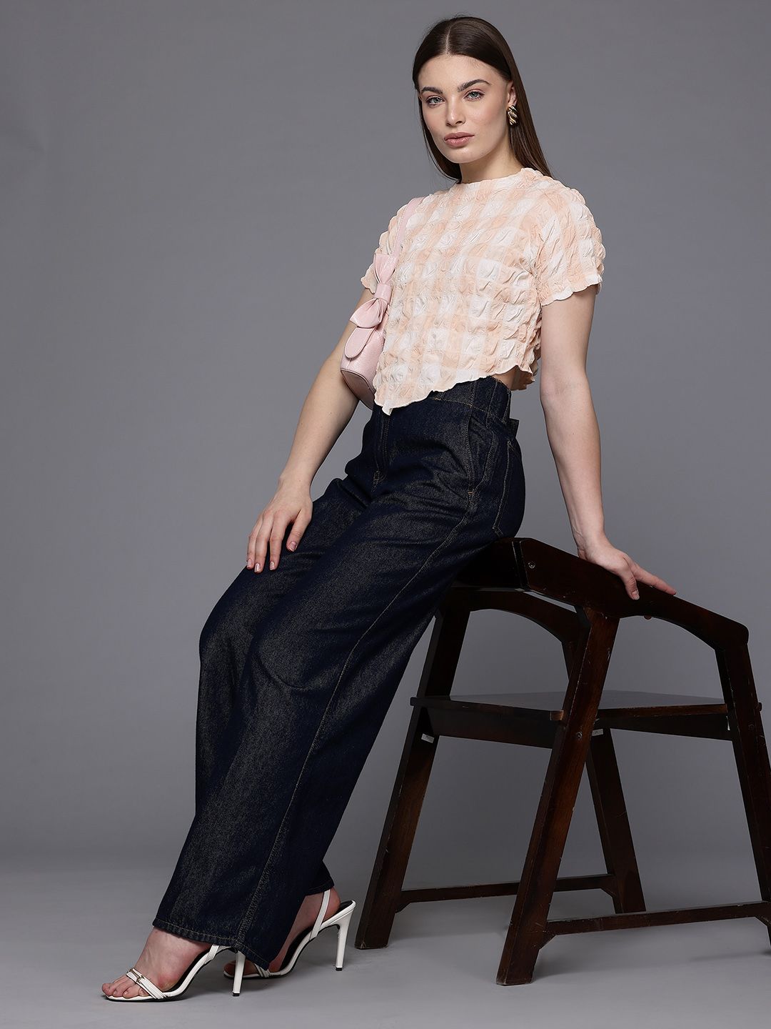 Freehand Peach The Indian Garage Co Women Fitted Textured Asymmetric Top