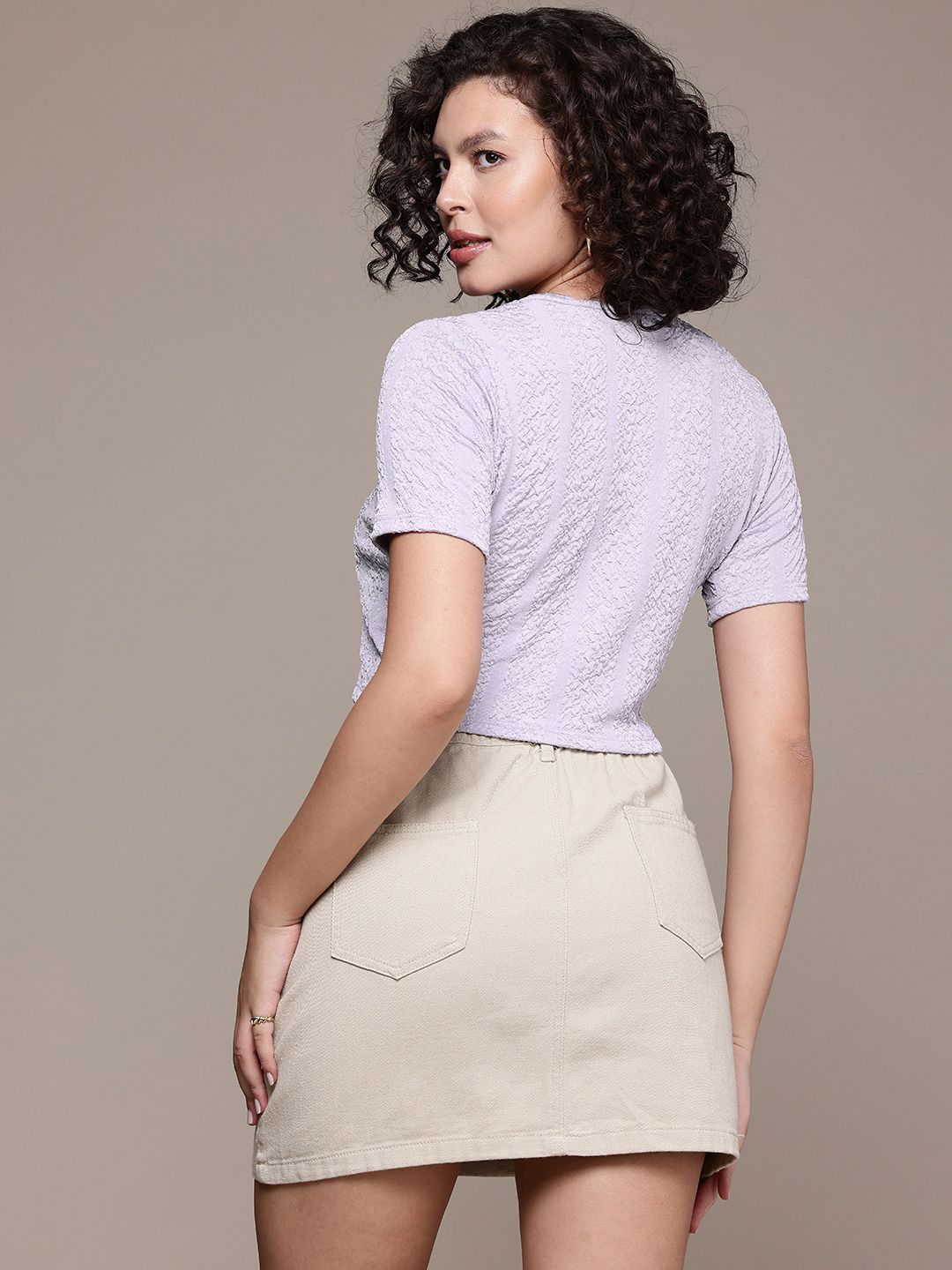 Freehand by The Indian Garage Co Women Regular Fit Textured Crop Top