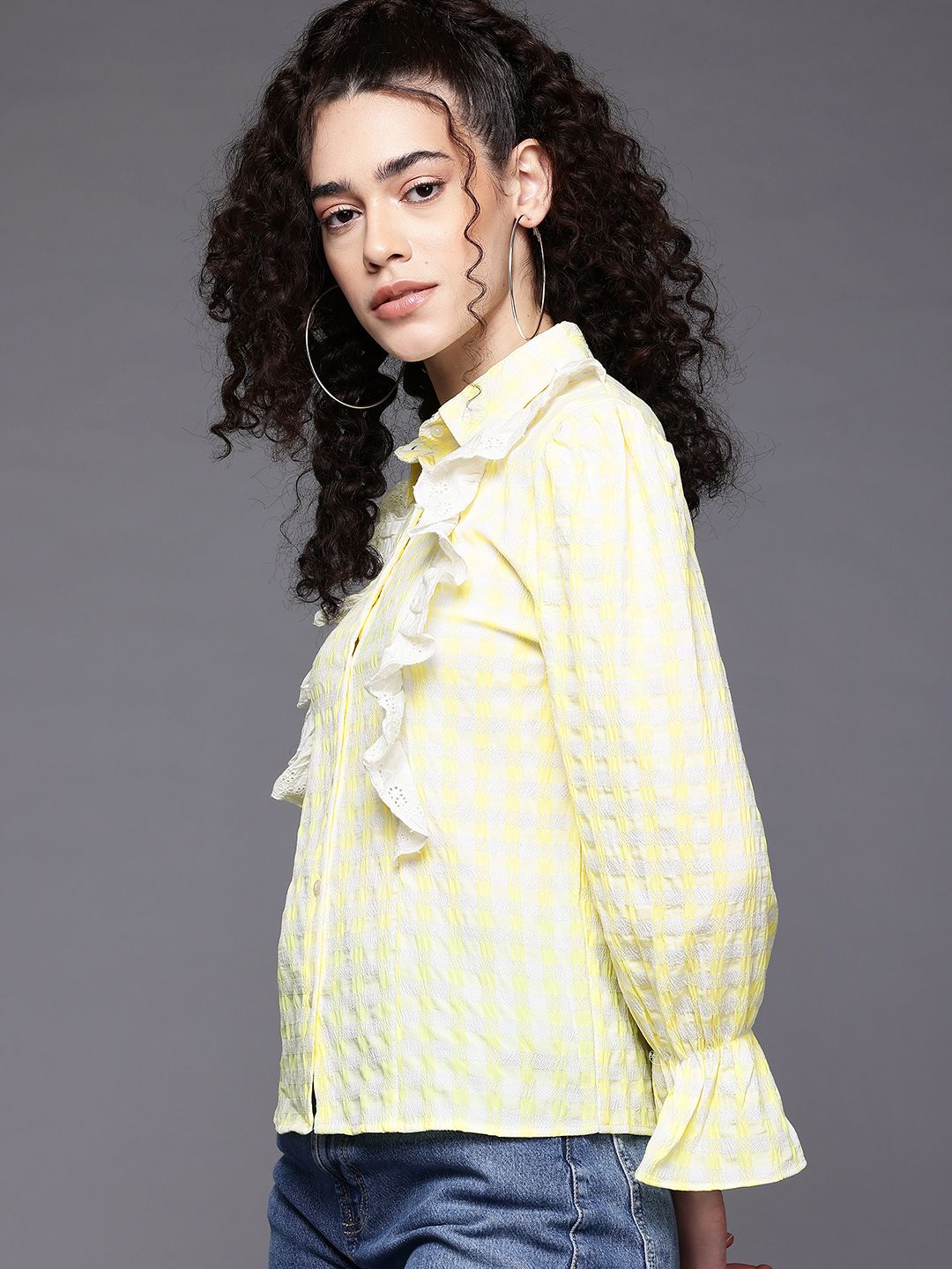 Freehand Women Regular Fit Textured Casual Long Shirt