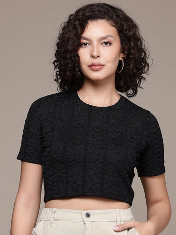 Freehand by The Indian Garage Co Women Regular Fit Textured Crop Top