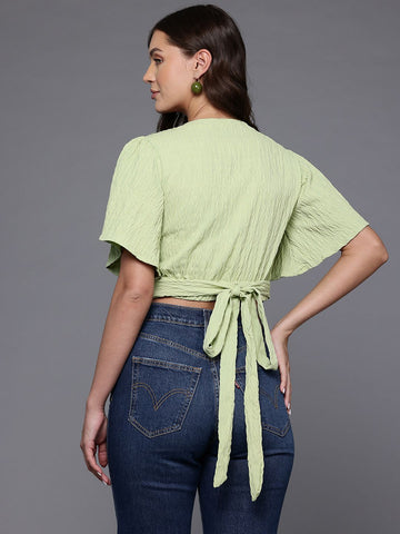 Freehand by The Indian Garage Co Women Regular Fit Textured Wrap Top