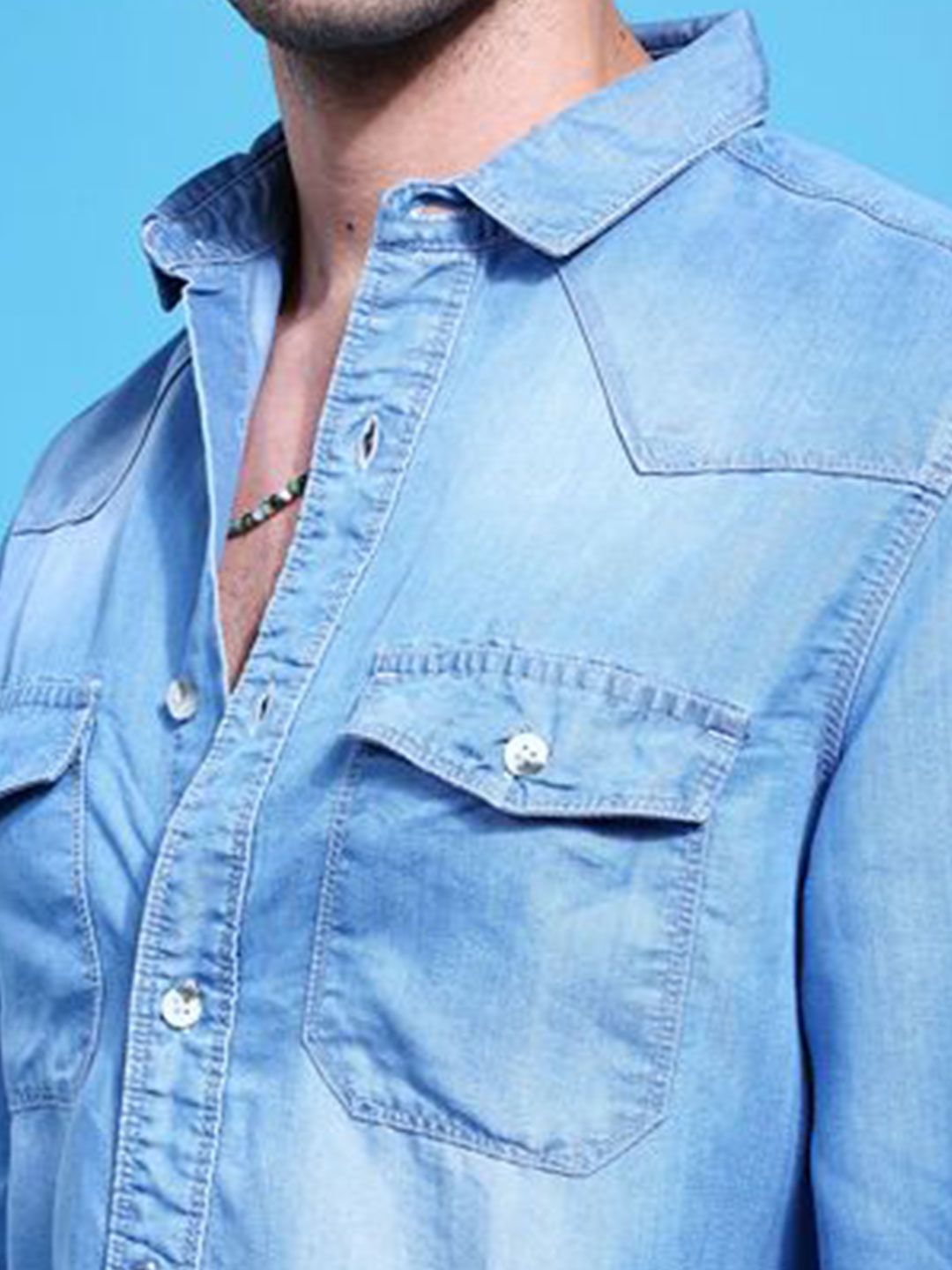 Men's Back Printed Denim Shirt