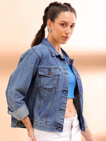 Women's Back Printed Denim Jacket