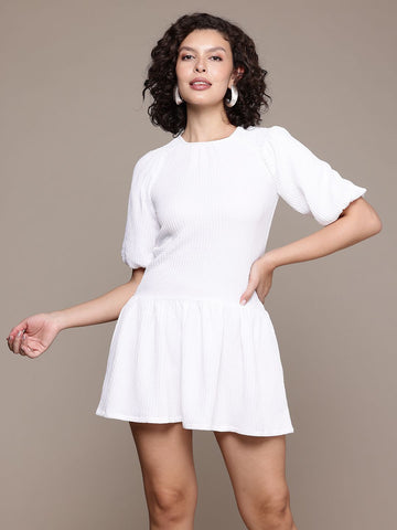 Freehand Women Relaxed Fit Textured Tiered Dress