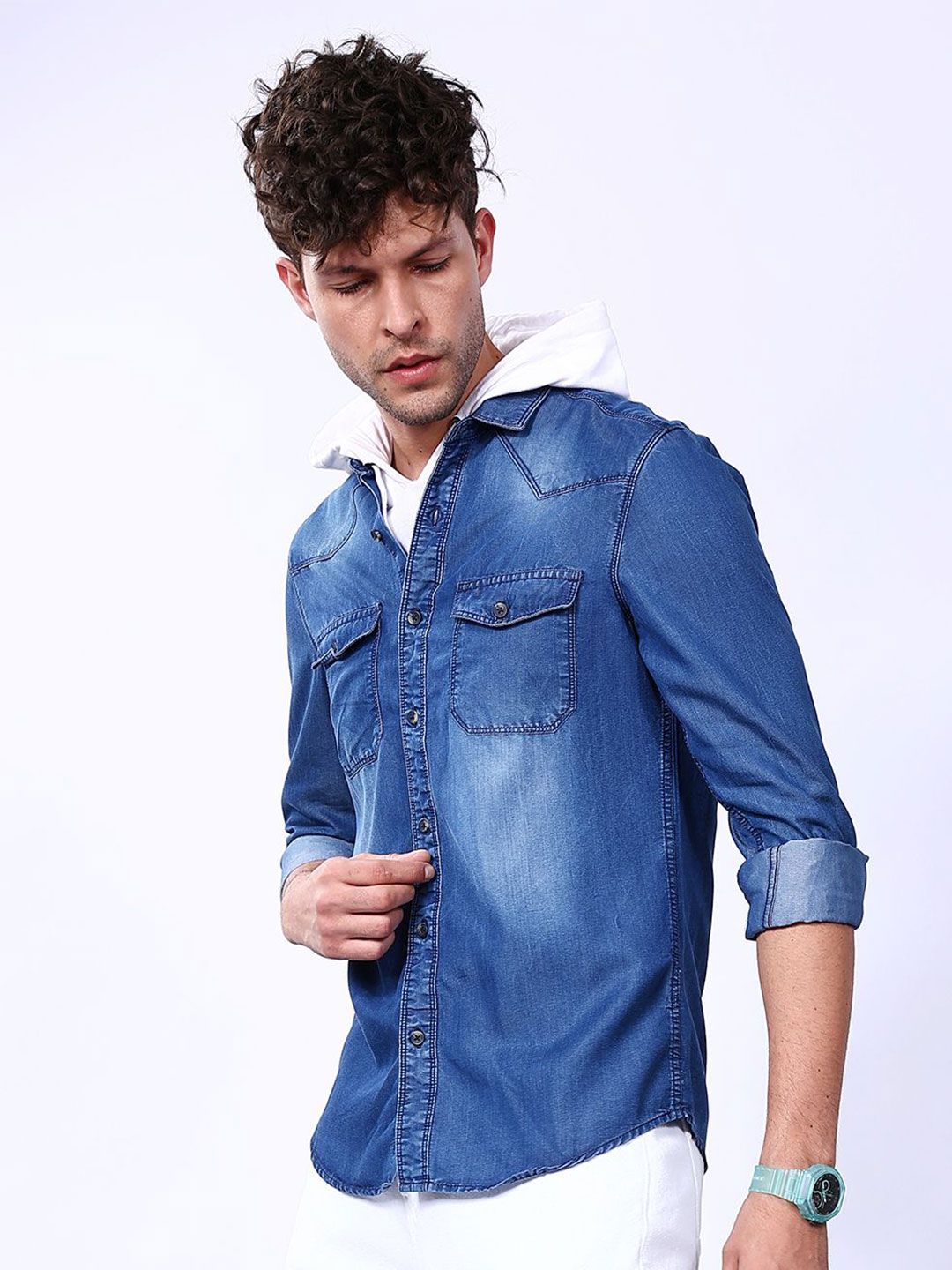 Men's Back Printed Denim Shirt