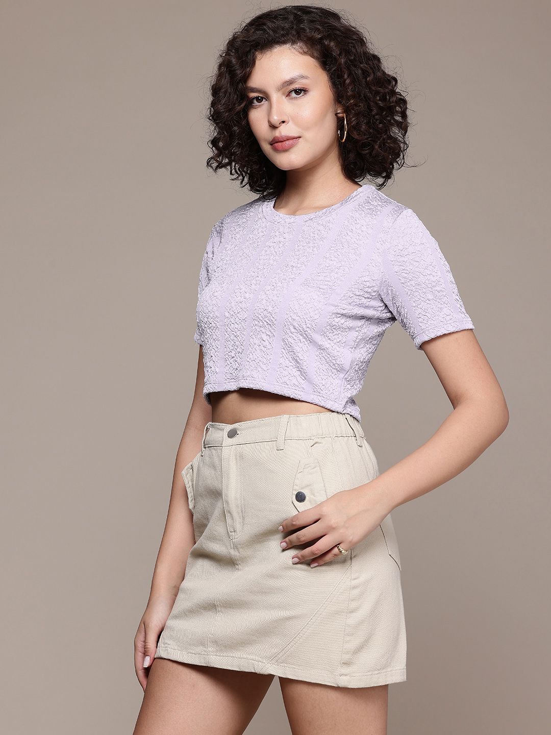 Freehand by The Indian Garage Co Women Regular Fit Textured Crop Top