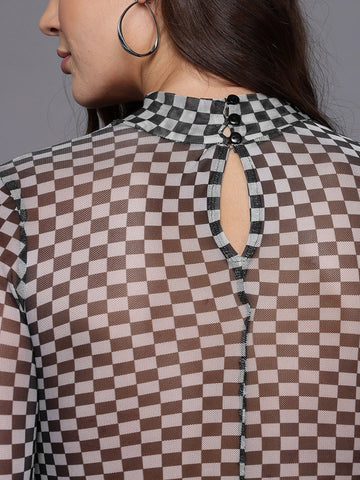 Freehand by The Indian Garage Co Women Fitted Checked Party Regular Top
