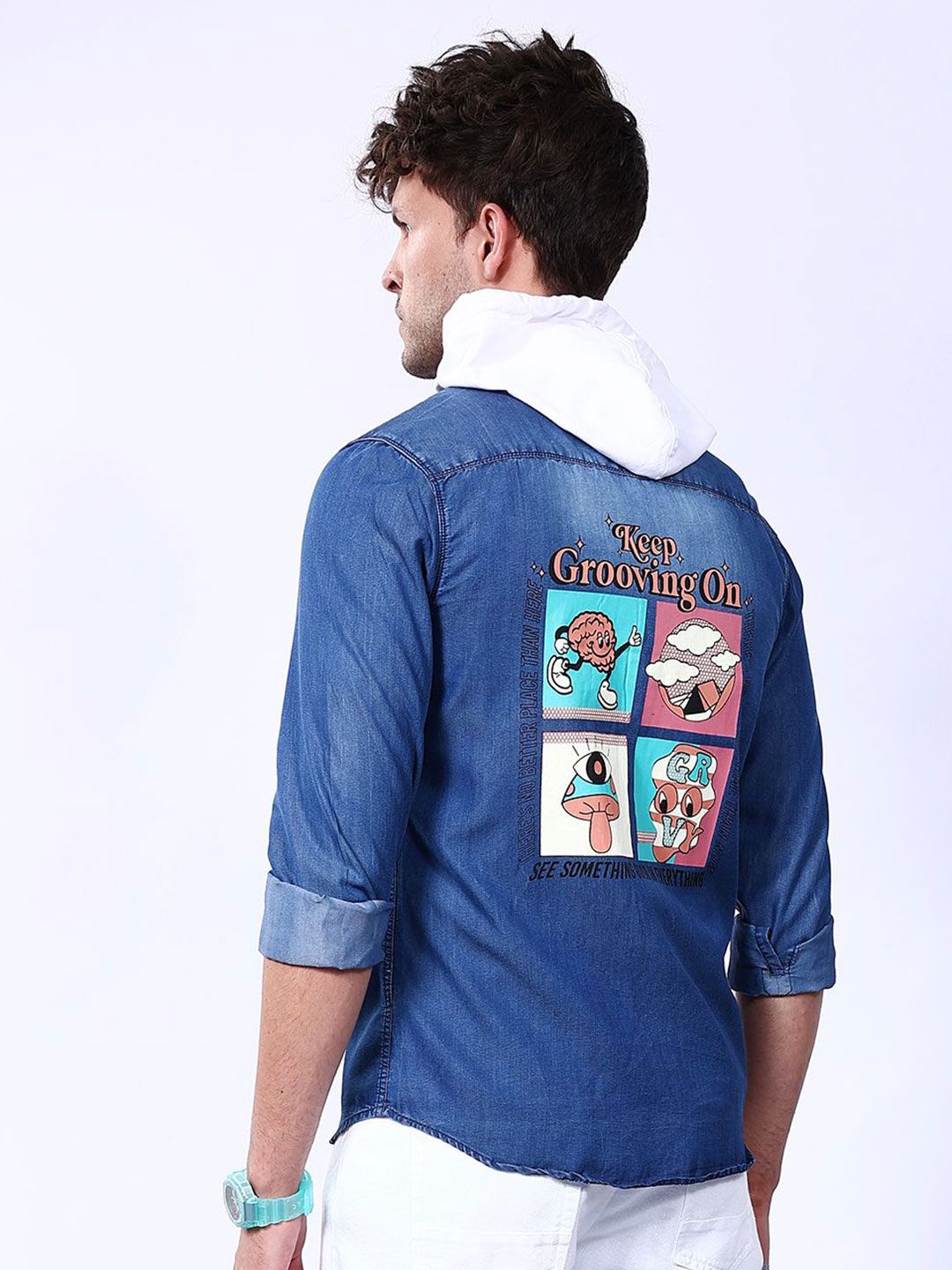 Men's Back Printed Denim Shirt