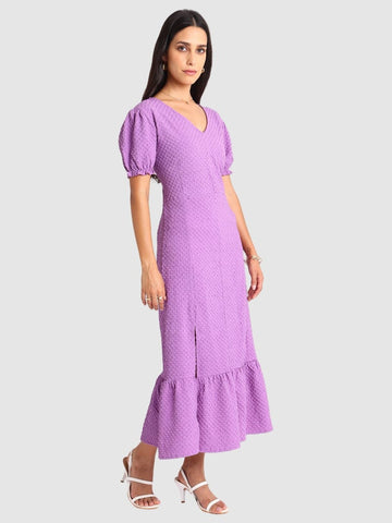 Women Regular Fit Purple Half Sleeves Dress