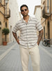 Men's Brown Relaxed Fit Textured Textured Shirt