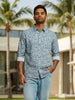 Men's Blue Slim Fit Printed Party Wear Shirt