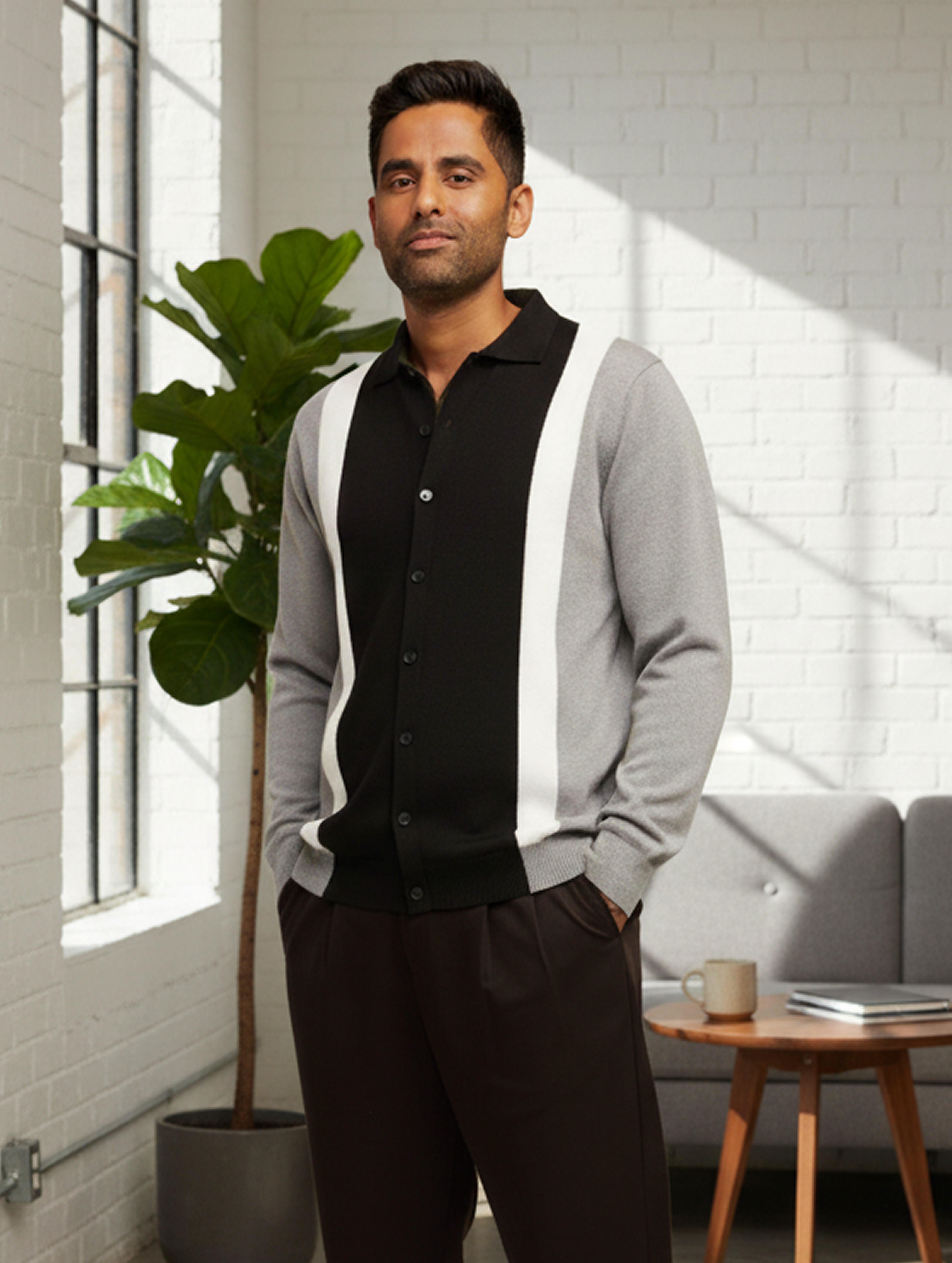 Men's Black Slim Fit Textured Flat Knit Shirt