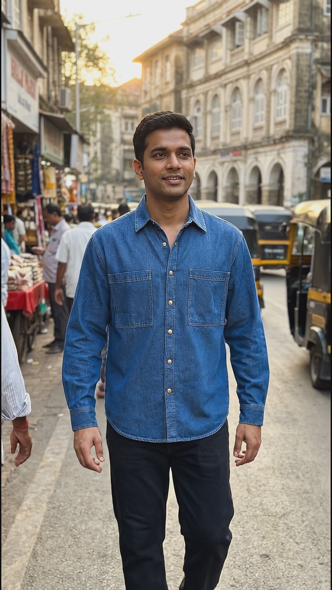 Men's Blue Relaxed Fit Solid Utility Shirt