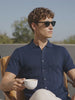 Men's Navy Blue Slim Fit Solid Flat Knit Shirt