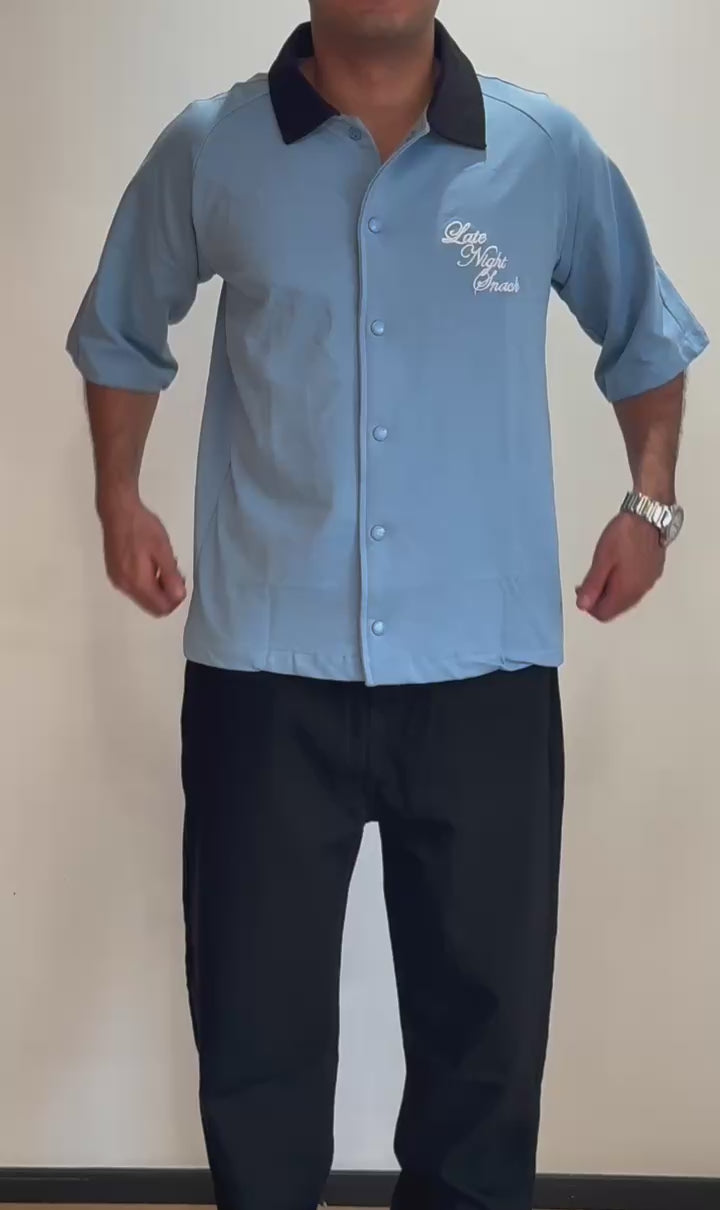Men's Blue Boxy Fit Embroided Casual Shirt