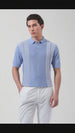Men's Blue Slim Fit Textured Flat Knit Polo Collar T-Shirt