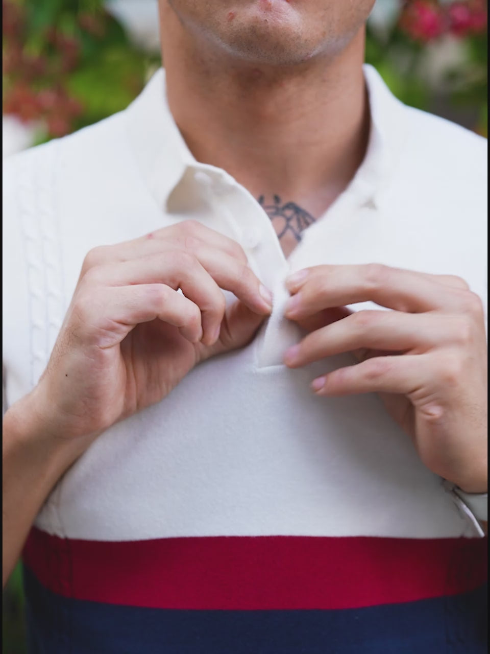 Men's White Slim Fit Textured Flat Knit Polo Collar T-Shirt