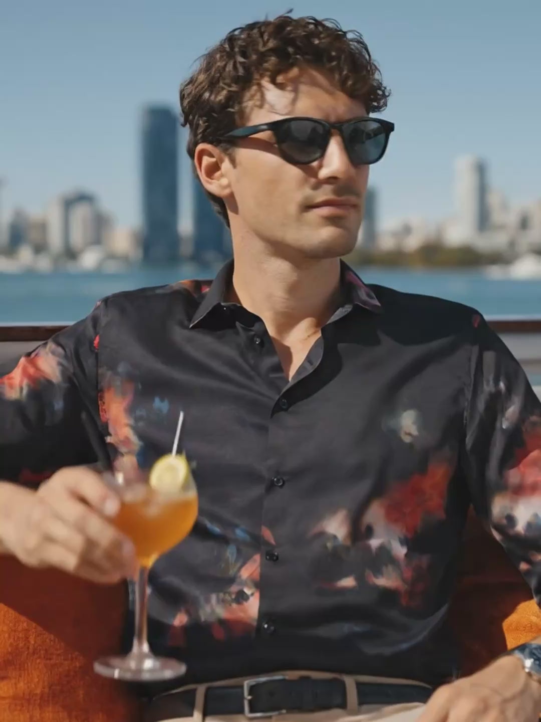 Men's Black Slim Fit Printed Party Wear Shirt